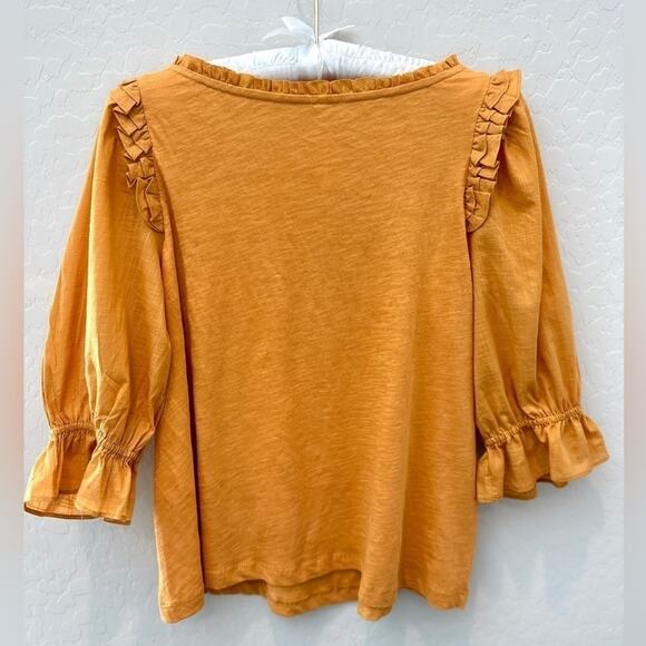ANTHROPOLOGIE Yellow Ruffle Smocked Peasant Top Cotton Boho Cottagecore | XS - Picture 4 of 7